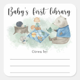 Adesivo Quadrado rótulo de livro para chá de bebê Floresta, livros