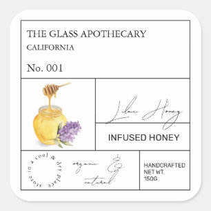 Adesivo Quadrado Rótulo de Mel de Apothecary Lilac Infuso