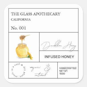 Adesivo Quadrado Rótulo de Mel de Apothecon Dandelion Infuso