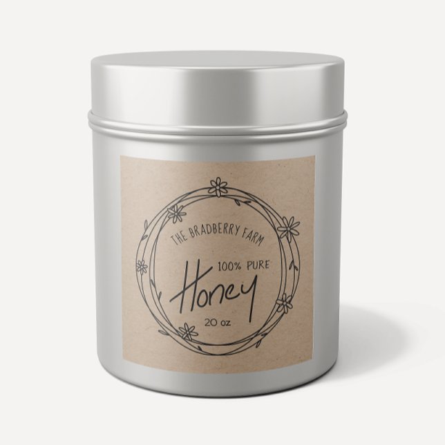 Adesivo Quadrado Rótulo De Mel De Coroa Preta E Branca (Criador carregado)