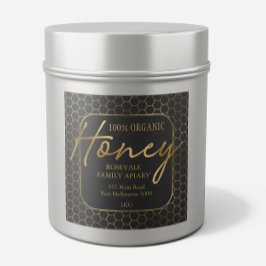 Adesivo Quadrado Rótulo de Mel de mel com carvão Dourado moderno