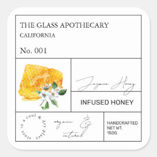 Adesivo Quadrado Rótulo de Mel Infuso de Apothecary Jasmine