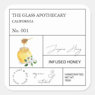 Adesivo Quadrado Rótulo de Mel Infuso de Apothecary Jasmine