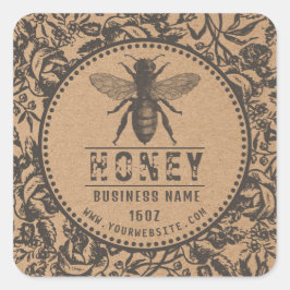 Adesivo Quadrado Rótulo de mel Kraft | Flores E Abelhas