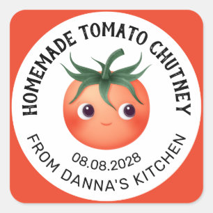 Adesivo Quadrado Rótulo de Molho de Tomate Caseiro com tomate bebê