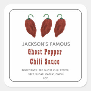 Adesivo Quadrado Rótulo de Molho Quente Ghost Pepper Chili
