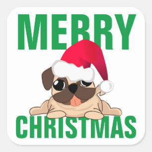 Adesivo Quadrado Rótulo de Natal do Cão Sant Pug