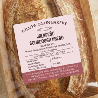 Adesivo Quadrado Rótulo de Pão Sourdough Jalapeño de Cottage Texas