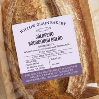 Adesivo Quadrado Rótulo de Pão Sourdough Jalapeño Lilac Texas Cotta