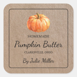 Adesivo Quadrado Rótulo de Papel Kraft Pumpkin Homemade