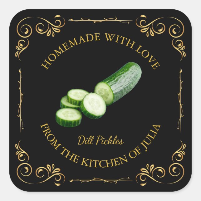 Adesivo Quadrado Rótulo de Pickle Square de Dill de Pepino Homemade (Frente)