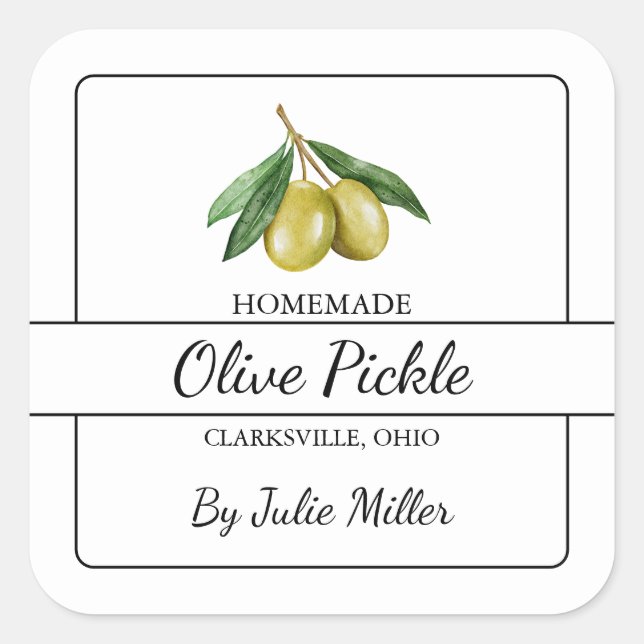 Adesivo Quadrado Rótulo de Pickle Square de Olivle Casada (Frente)