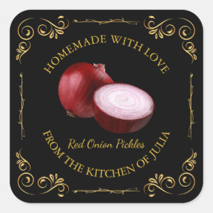 Adesivo Quadrado Rótulo de Pickle Square de Onion Vermelha Homemade