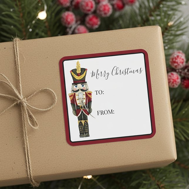 Adesivo Quadrado Rótulo de presente de Natal tradicional do Quebra- (Criador carregado)