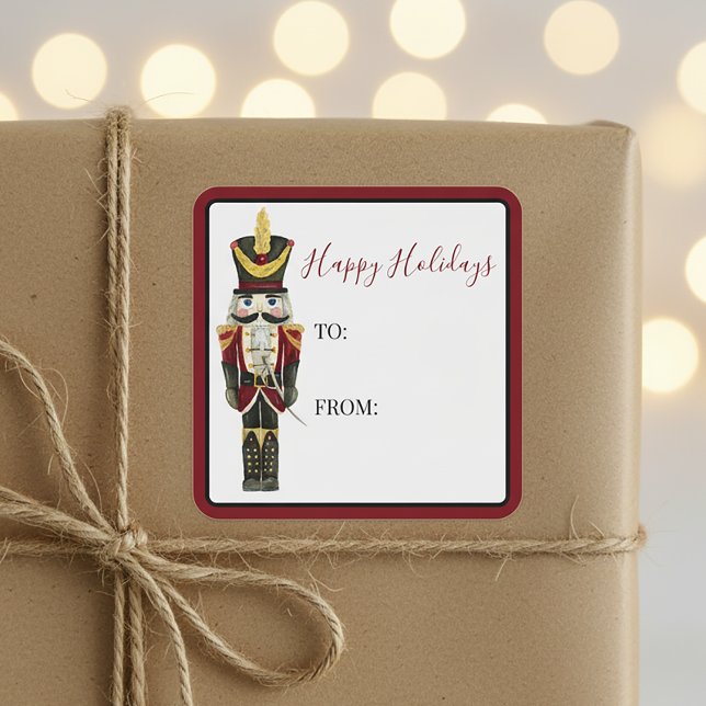Adesivo Quadrado Rótulo de Presente Tradicional de Natal Feliz (Criador carregado)