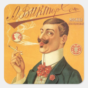 Adesivo Quadrado Rótulo de Produto Antigo, Tabaco de Cigarro Russo