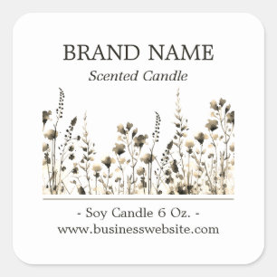 Adesivo Quadrado Rótulo de produto Boho de Flores Selvagens Sepia