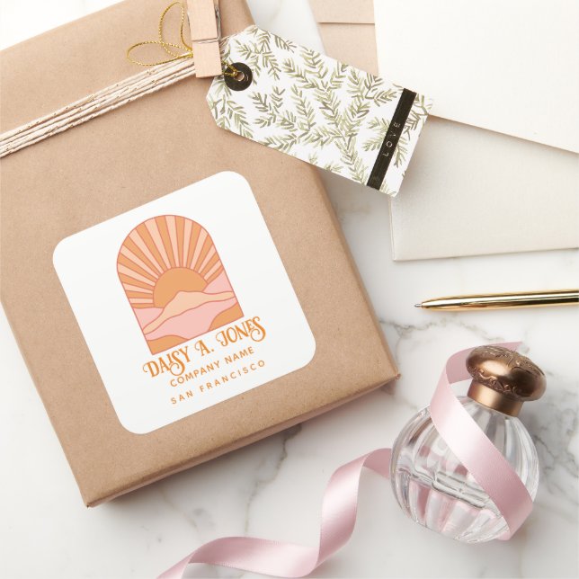 Adesivo Quadrado Rótulo de Produto Boho Retro Nascer do Sol (Presentear)
