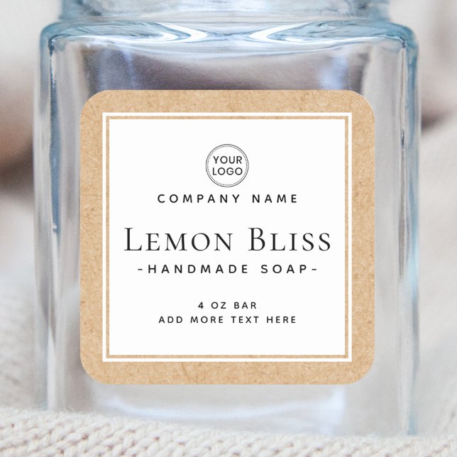 Adesivo Quadrado Rótulo de produto branco da borda do Kraft (Criador carregado)