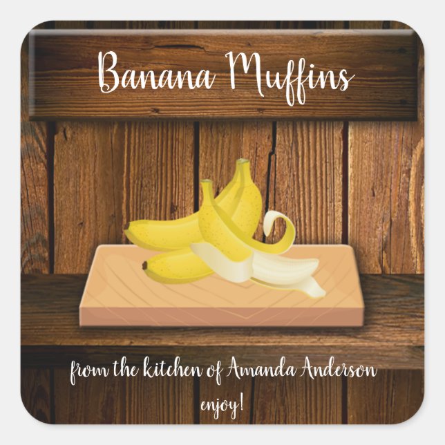 Adesivo Quadrado Rótulo de Produto de Bolinhos de Banana (Frente)