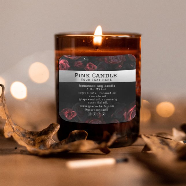 Adesivo Quadrado Rótulo de Produto de Flores Vermelhas e Pretas Som (Dark Moody Black Red Florals #homemade #beauty #spa #cusmotics #roses #elegant red)