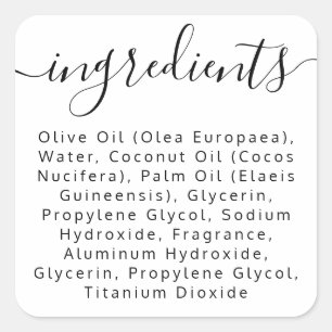 Adesivo Quadrado Rótulo de produto de lista de ingredientes de scr