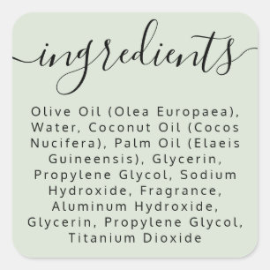 Adesivo Quadrado Rótulo de produto de lista de ingredientes de scr