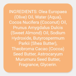 Adesivo Quadrado Rótulo de Produto de Sabonete ou Ingredientes de C