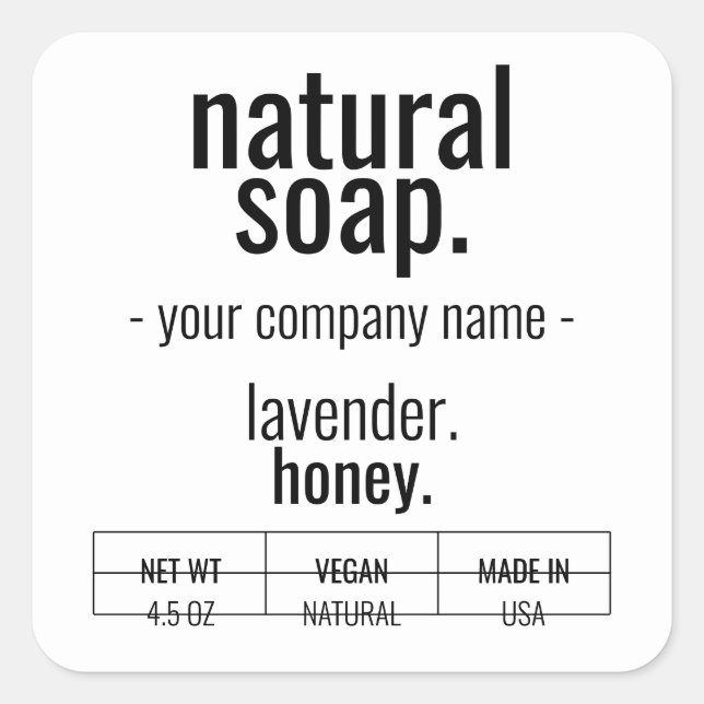 Adesivo Quadrado Rótulo de Produto de Soap Natural Design (Frente)
