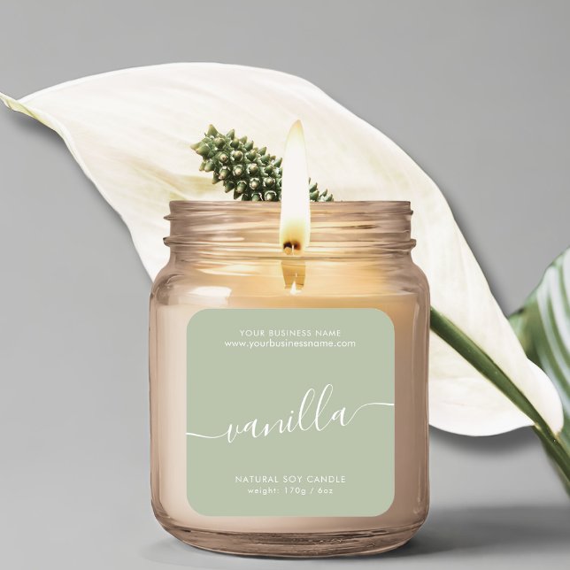 Adesivo Quadrado Rótulo de produto de vela verde para script modern (Criador carregado)