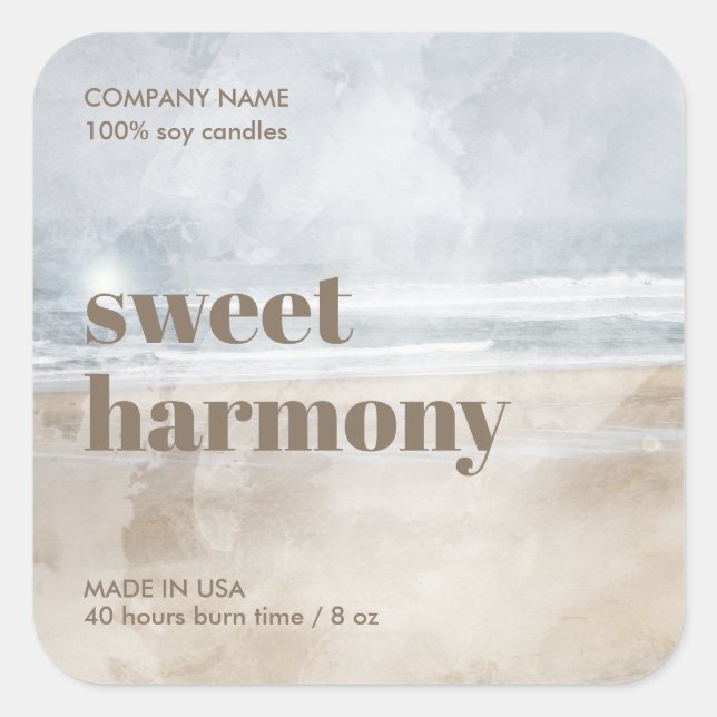 Adesivo Quadrado Rótulo de produto de velas para Modern Boho Beach (Frente)