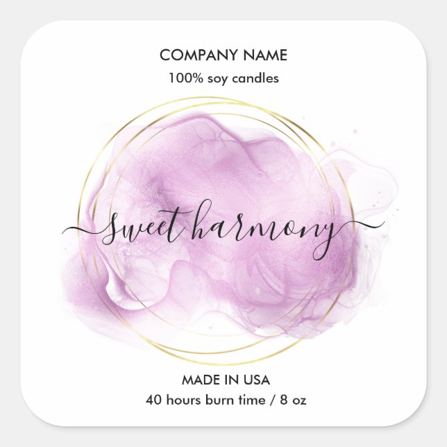 Adesivo Quadrado Rótulo de produto de velas Rótulo de frasco roxo (Frente)
