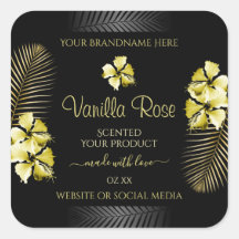 Rótulo de Produto Dourado de Preto Tropical Flores