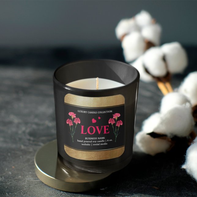 Adesivo Quadrado Rótulo De Produto Dourado E Preto Floral, Amor (Criador carregado)