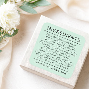 Adesivo Quadrado Rótulo de produto Lista verde de ingredientes de m