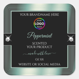 Adesivo Quadrado Rótulo de produto Nobre Black Shiny Icy Teal com l