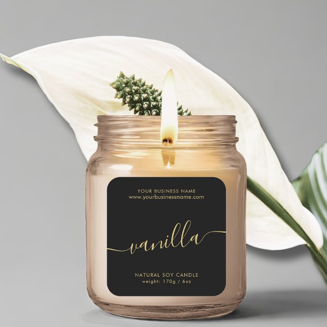 Adesivo Quadrado Rótulo de produto para vela com script preto moder (Criador carregado)