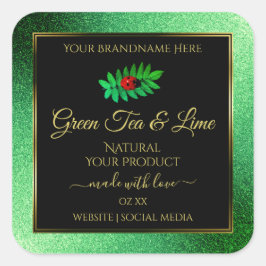 Adesivo Quadrado Rótulo de Produto Preto, Largura Metálica Verde