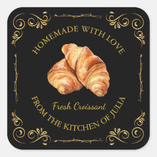 Adesivo Quadrado Rótulo de Quadrado Croissant Croissant Fresco para