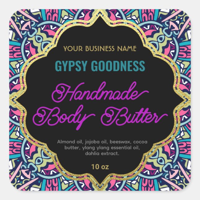 Adesivo Quadrado Rótulo de Quadro Ornamental Étnico Tribal Roxo (Frente)