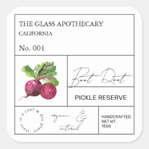 Adesivo Quadrado Rótulo de Raiz de Beet Apothecary