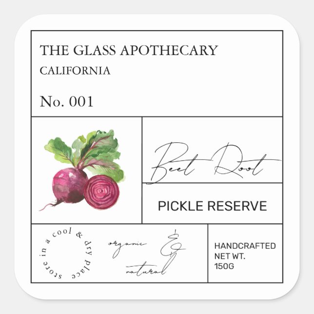 Adesivo Quadrado Rótulo de Raiz de Beet Apothecary (Frente)