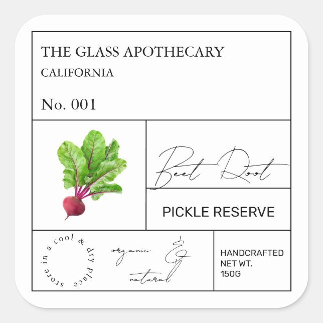 Adesivo Quadrado Rótulo de Raiz de Beet Apothecary (Frente)