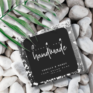 Adesivo Quadrado Rótulo de sabão artesanal preto com escrita minima