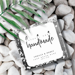 Adesivo Quadrado Rótulo de sabão preto com script minimalista