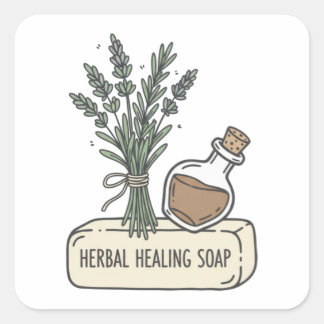 Adesivo Quadrado Rótulo de Sabonete de Cura Herbal | Cuidados Natur
