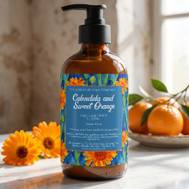 Adesivo Quadrado Rótulo de Sabonete Floral Laranja Azul Produto de 