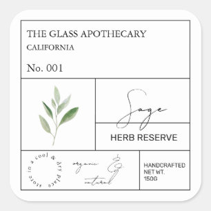 Adesivo Quadrado Rótulo de Sage Apothecary