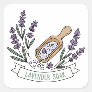 Adesivo Quadrado Rótulo de Sal de Banho de Imersão em Lavanda | Spa