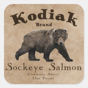 Adesivo Quadrado Rótulo de Salmão Vintage Kodiak